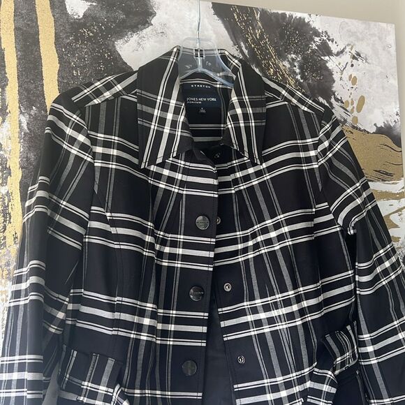 Jones New York plaid  Jacket Size small Women’s Black White Blazer Preppy - Picture 3 of 6